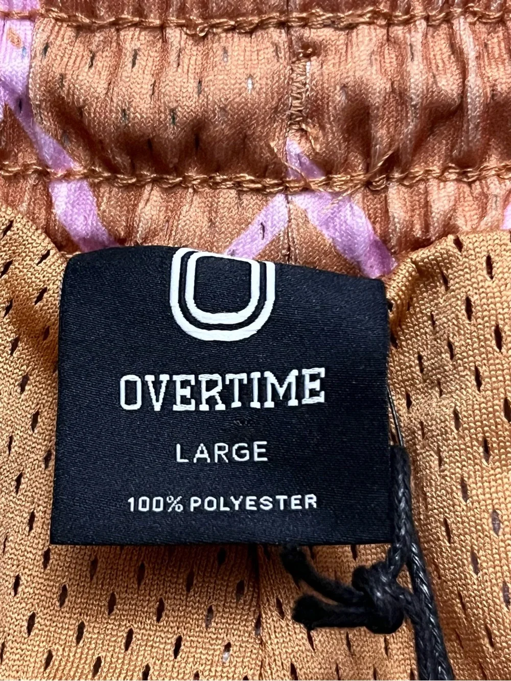 Overtime Basketball Shorts SZ L Brown Pink Diamond Elastic Drawstring Lined NEW